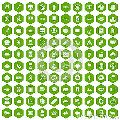 100 sandwich icons hexagon green Vector Illustration