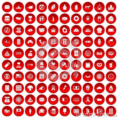 100 sandwich icons set red Vector Illustration