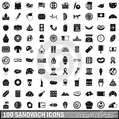 100 sandwich icons set, simple style Vector Illustration