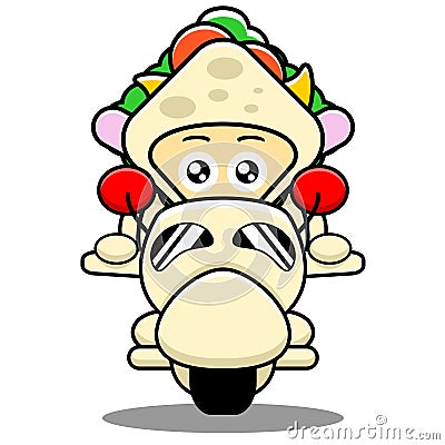 Sandwich costume mascot riding a motorbike Vector Illustration