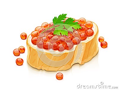 Sandwich with salmon caviar. Delicacy fish food. Vector illustration. Vector Illustration