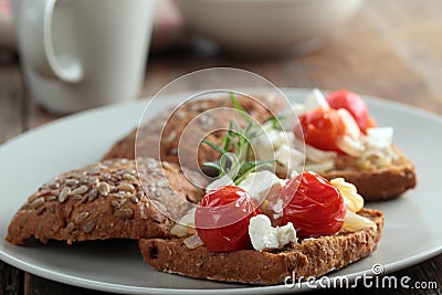 Sandwiches with feta and vegetables Stock Photo