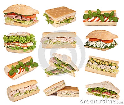 Sandwiches isolated on white Stock Photo