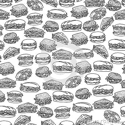 Sandwiches seamless pattern Vector Illustration