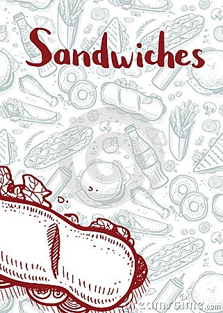 Sandwiches vintage hand drawn banner Vector Illustration