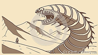 Sandworm creature: desert, monster, fantasy, myth, dune vector design Generative AI Vector Illustration