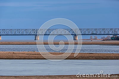 Sandy banks of the shallowed Dnieper River Stock Photo