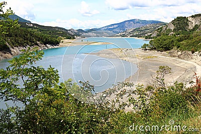 Sandy banks of the Ubaye River, Hautes-Alpes, France Stock Photo