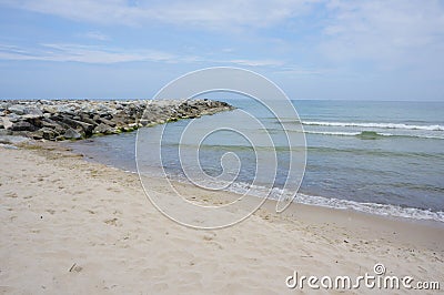 Sandy Beach close by the water in Jaroslawiec, Poland. Stock Photo