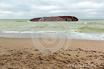 Ship wrecked after a storm. Stock Photo