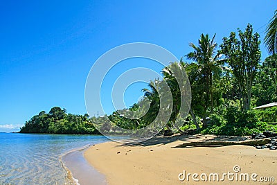 Sandy beach exotic island coast near Salelesi village, Upollu Island Western Samoa, Polynesia, Pacific Ocean Stock Photo