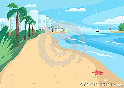 Sandy beach flat color vector illustration Vector Illustration