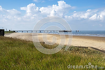 Sandy beach and jetty at Spurn Point, East Yorkshire, England Stock Photo