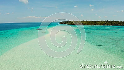 Sandy beach in the lagoon with turquoise water. Balabac, Palawan, Philippines. Stock Photo