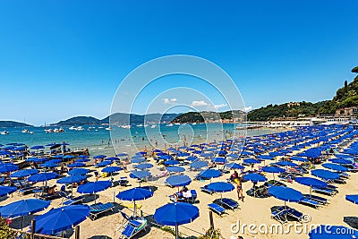 Sandy Beach of Lerici Town in Gulf of La Spezia Liguria Italy Editorial Stock Photo