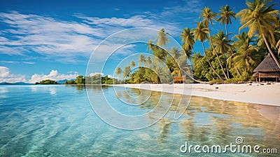 Sandy beach with palm Fantastic tropical island for travel, Sunny blue sky holiday vacation background, Amazing summer travel Stock Photo