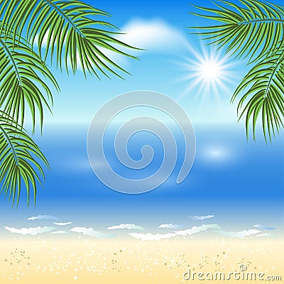 Sandy beach with palm trees Vector Illustration