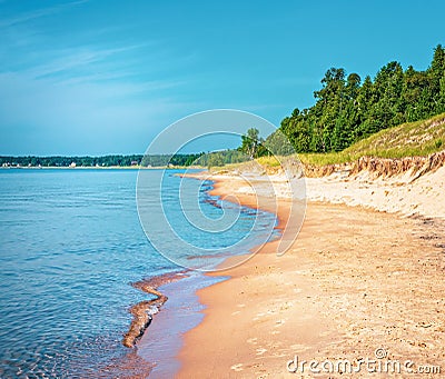 Sandy Beach at Whitefish Dunes State Park on Lake Michigan Stock Photo