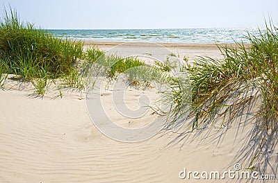 Sandy dunes on a beach of Jurmala. Stock Photo