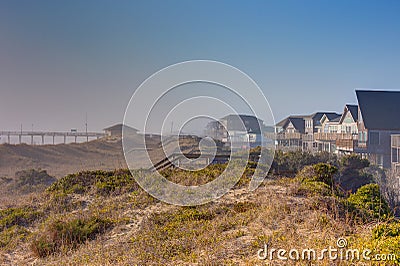 Sandy Dunes Sea Grass Blue Skys Stock Photo