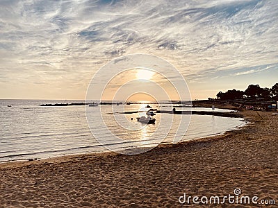 Sandy horisontal beach with boat Editorial Stock Photo