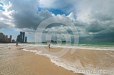 Sandy JBR Beach on a cloudy day Stock Photo