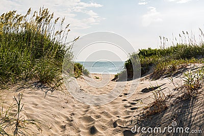 Sandy Pathway to Coquina Beach at Nags Head, North Carolina Stock Photo