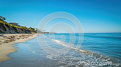 Sandy shores, azure waters, and clear skies paint a picture-perfect summer day Stock Photo