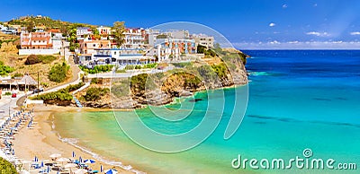 Sandy Varkotopos beach, resort Bali. Crete, Greece Stock Photo