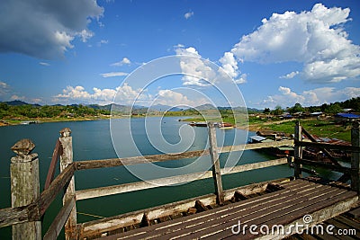 Sangkhlaburi artificial lake from saphan mon Stock Photo