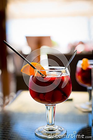 Sangria with fruit and orange slices Stock Photo