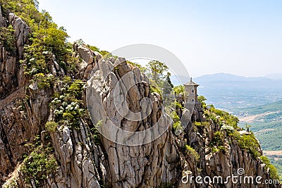 Sanhuang Basilica on a cliff on the top of Songshan Mountain, Dengfeng, Henan, China. Stock Photo