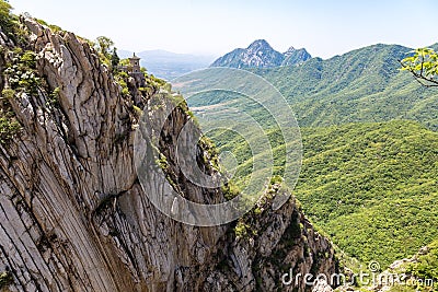 Sanhuang Basilica on a cliff on the top of Songshan Mountain, Dengfeng, Henan, China. Stock Photo