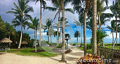 Nice pathway in Holiday inn in Sanibel Island to the sea in Florida Editorial Stock Photo