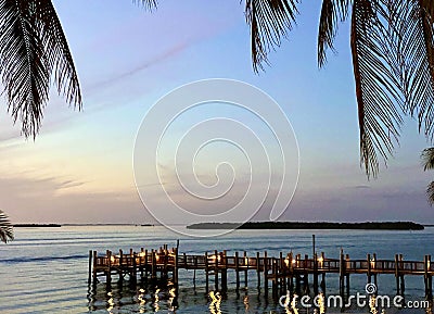 Sanibel Island Harbor Florida pier nightlights Stock Photo