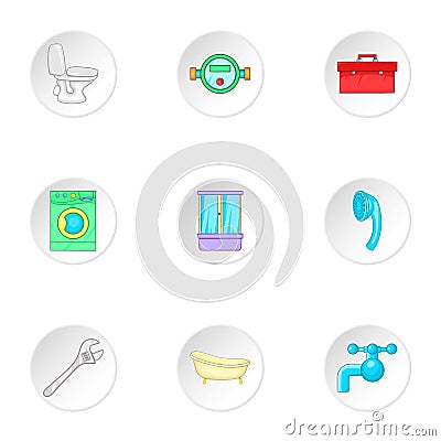 Sanitary appliances icons set, cartoon style Vector Illustration