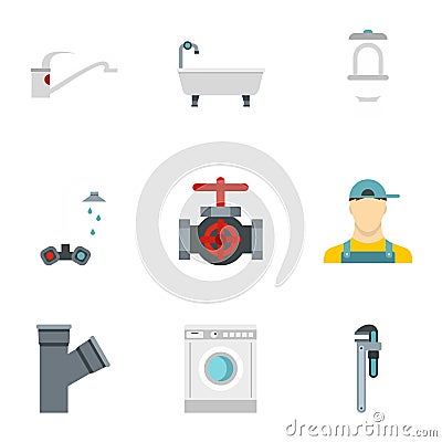 Sanitary appliances icons set, flat style Vector Illustration