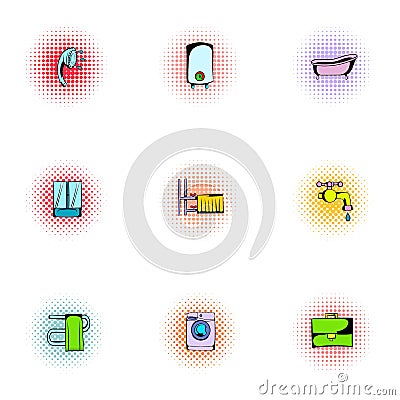 Sanitary appliances icons set, pop-art style Vector Illustration