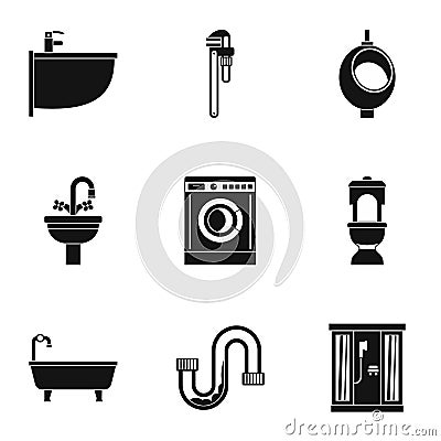 Sanitary appliances icons set, simple style Vector Illustration