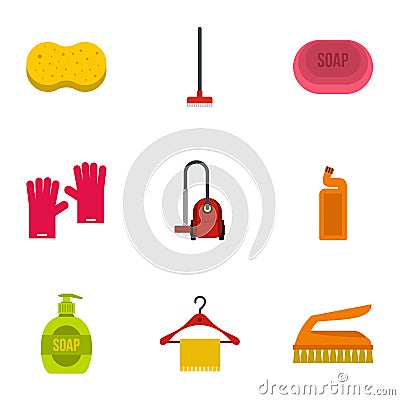 Sanitary day icons set, flat style Vector Illustration