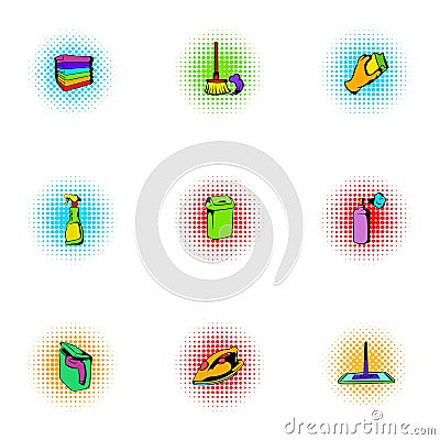 Sanitary day icons set, pop-art style Vector Illustration