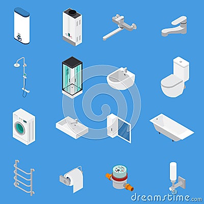 Sanitary Engineering Isometric Icons Vector Illustration