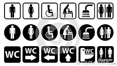 Sanitary facility and lavatory icon set Vector Illustration