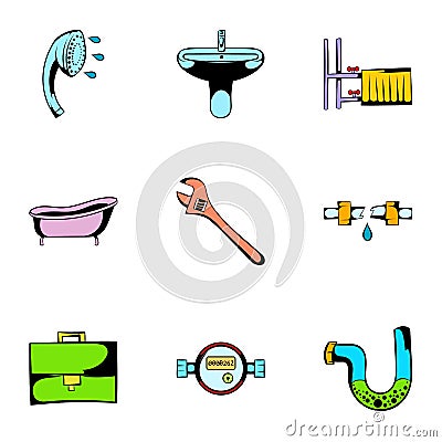 Sanitary icons set, cartoon style Vector Illustration