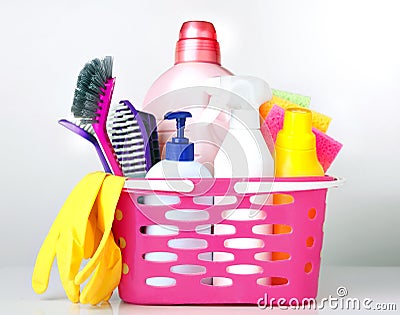 Sanitary items,cleaning household supplies. Stock Photo