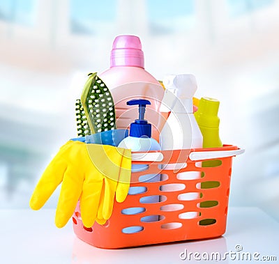 Sanitary items,cleaning household supplies. Stock Photo