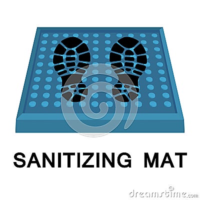 Sanitary mat. Disinfection mat icon. Disinfectant for shoes or foot baths with antiseptic solution. On a white background. The Cartoon Illustration