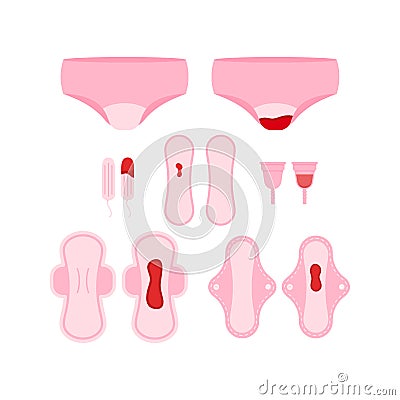 Women menstrual pad dirty and clean icon vector set Vector Illustration