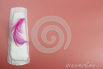 Sanitary pad, pen on pink. Personal hygiene, the concept of feminine hygiene. Critical days, blood period, menstrual cycle Stock Photo