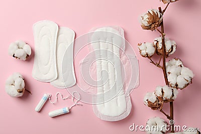 Sanitary pads, tampons and cotton Stock Photo